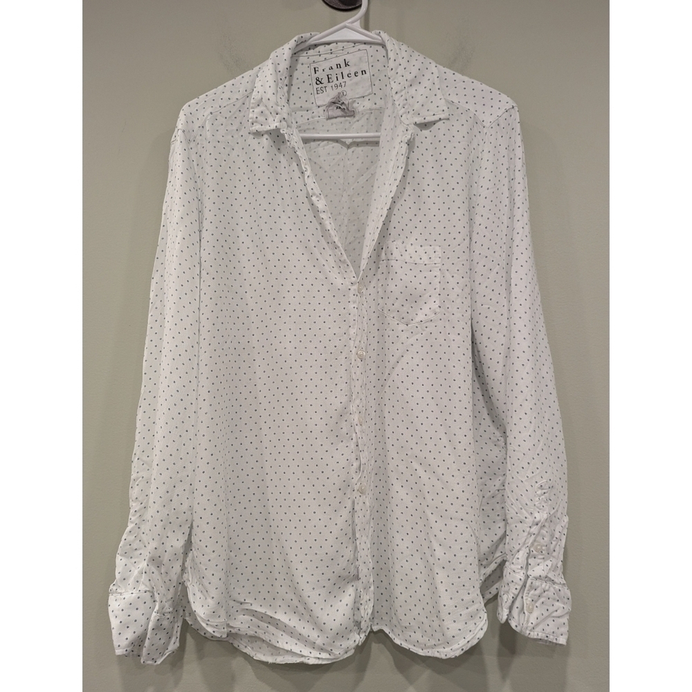 Frank & Eileen Navy Polka Dot Long Sleeve Italian Modal Button Down Shirt Large
